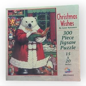 Vtg Christmas Wishes Santa Polar Bear by Lynn Bywaters 300 Piece Jigsaw Puzzle